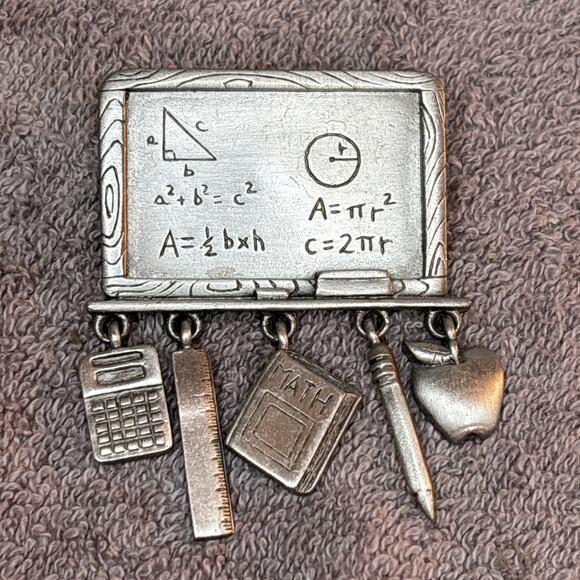 JJ Jonette Jewelry - JJ Jonette Pewter Math Teacher Brooch Chalkboard Pin With Charms Book Pencil